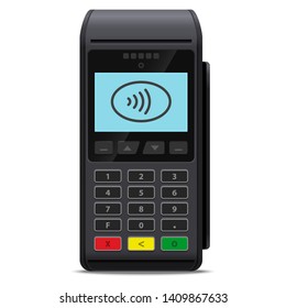 POS terminal or Payment terminal wireless realistic style vector icon concept of contactless payments for purchases in the store isolated. Mobile phone nfc or credit card cashless payment method.