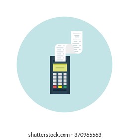 POS terminal with printed check. Modern flat design element. EPS10 vector.