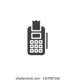 POS terminal with printed receipt vector icon. Cash register filled flat sign for mobile concept and web design. Payment transaction glyph icon. Symbol logo illustration. Pixel perfect vector graphics