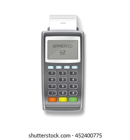 POS terminal. Terminal printing a receipt.