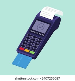 POS terminal processing a credit card payment and printed receipt