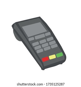 
Pos terminal with receipt, bills isolated on a white background. Cashless payments by credit or debit card. Electronic machine for banking transactions. Vector flat design