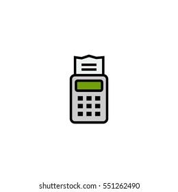 POS terminal with receipt flat line icon