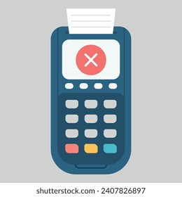Terminal POS con recibo. Pago rechazado. Terminal de pago bancario. Pago sin costo. Ilustración del vector
