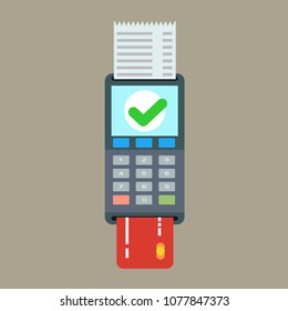 POS terminal and receipt vector icon. Credit card processing illustration in flat style.