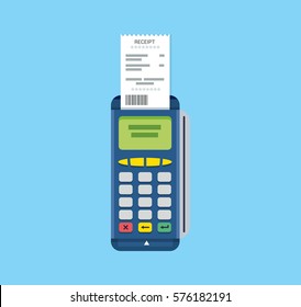 POS terminal and receipt vector icon. Credit card processing illustration in flat style.