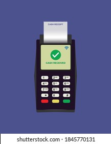 POS Terminal with Receipt vector illustration, swiping machine Processing NFC payments device,