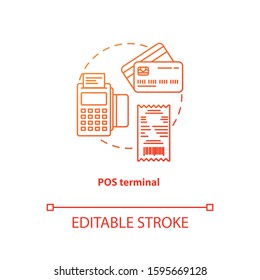 POS terminal red gradient concept icon. Terminal idea thin line illustration. Electronic device. Financial transaction. Payment machine. Point of sale, purchase. Vector isolated outline drawing