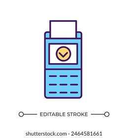 POS terminal RGB color icon. Successful transaction. Payment processing. Paying credit card. Retail technology. Isolated vector illustration. Simple filled line drawing. Editable stroke