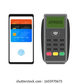 POS Terminal and smartphone on a white background. Vector illustration.