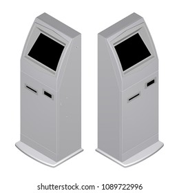 POS terminal with touchscreen in orthogonal projection. Isometric. Isolated on white background.