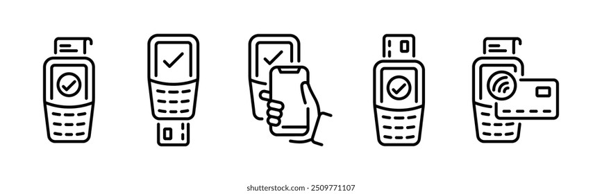 Ícones de vetor de Terminal de PDV. Pagamento terminal. Terminal de PDV. Terminal de pagamento NFC sem contato