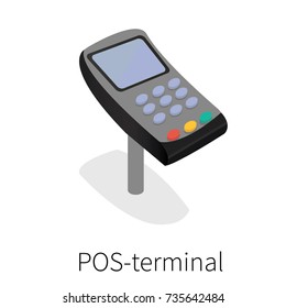 POS terminal vector isometric model. A man hand enters a pin code on the Point Of Sale pos terminal. - stock vector