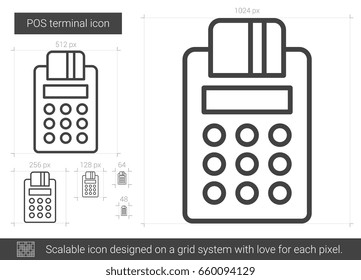 POS terminal vector line icon isolated on white background. POS terminal line icon for infographic, website or app. Scalable icon designed on a grid system.