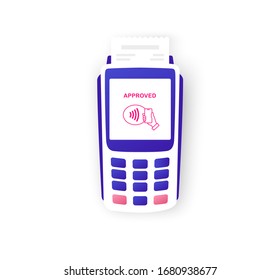 POS Terminal Vector Payment Machine. NFC Technology Device Isolated On White.