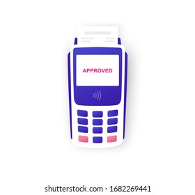 POS Terminal Vector Payment Machine. NFC Technology Device Isolated On White.