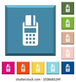 POS terminal white icons on edged square buttons in various trendy colors