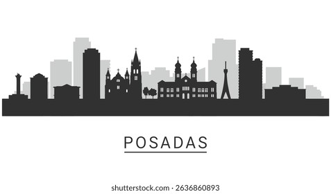 Posadas Argentina Skyline Silhouette Vector.