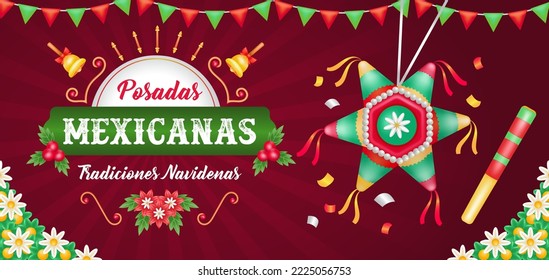 Posadas Mexicanas. 3d illustration of festivities breaking a piñata with a stick