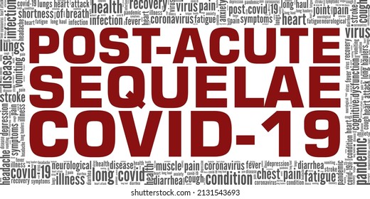 POSC - Post Acute Sequelae Covid-19 konzeptionelle Vektorgrafik Wort Cloud einzeln auf weißem Hintergrund.