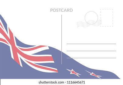 Poscard template with waving flag of the New Zealand