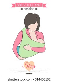 Pose for breastfeeding. Sling. Vector illustration