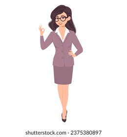 Pose character pose of businesswoman in suit set. Vector illustration.