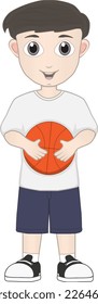 Pose of a cheerful boy and a basketball