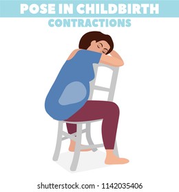 Pose in childbirth. Birth pains. Relief of labor pains. Vector illustration.