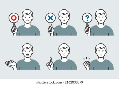The pose and facial expression of a young man. Variation set. 