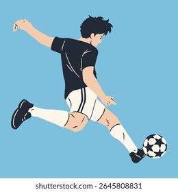 pose de um jogador de futebol chutando a ilustração plana