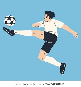 pose de um jogador de futebol chutando a ilustração plana