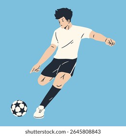 pose de um jogador de futebol chutando a ilustração plana