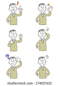 Pose and gesture of six grandpa