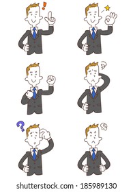 Pose and gesture of six young businessman