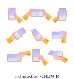 Pose hands by holding the mobile phone on collection set