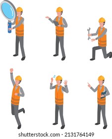 Pose illustration set of workers wearing orange vests