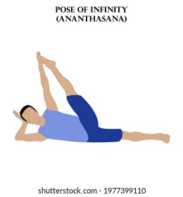 Pose of infinity yoga workout. Ananthasana. Man doing yoga illustration on the white background. Vector illustration