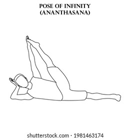 Pose de entrenamiento de yoga infinito. Ananthasana. Hombre haciendo un esquema de ilustración de yoga en el fondo blanco. Ilustración del vector