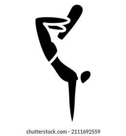 Pose on a skateboard, standing on his hands upside down. Acrobatics on a skateboard. Winter sports. Active recreation in winter.Vector icon, glyph, silhouette, isolated