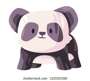 Pose panda bear with cute adorable face animal doll in white black color cartoon vector illustration
