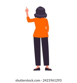 pose of a person with black pants and an orange jacket fashion