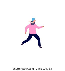 pose of a person walking through a museum person