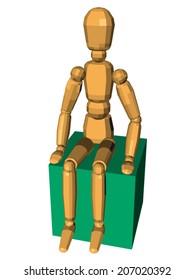 A pose puppet sitting on green cube