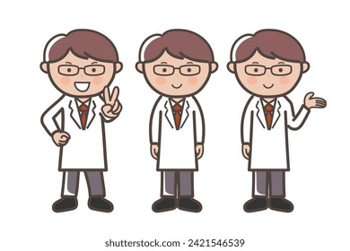 Pose set of an elite-style male doctor wearing a white coat_piece_guide_explanation