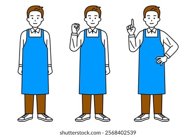 Pose set of a man wearing an apron (full body)