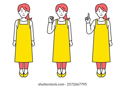 Pose set of a woman in an apron (full body)