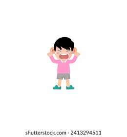 pose of a small child in a cute pink shirt cute