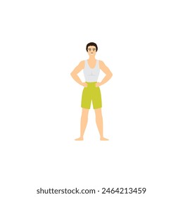 pose of sports person in green pants active