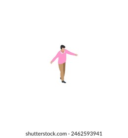 pose of standing person in pink clothes person